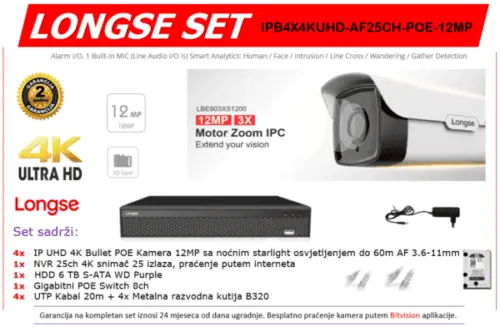 LONGSE IP SET IPB4X4KUHD-AF25CH-POE-12MP