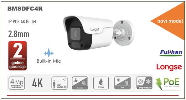 POE Bullet IP Kamera Longse 4MP 2.8mm IR 25m + MIC BMSDFC4R