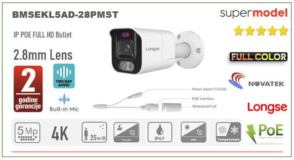 Active Deterrence IP Camera 5MP 2.8mm - BMSEKL5AD-28PMST