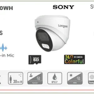 Full Color POE Dome IP Kamera Longse 5MP 2.8mm 25m IR + Mikrofon
