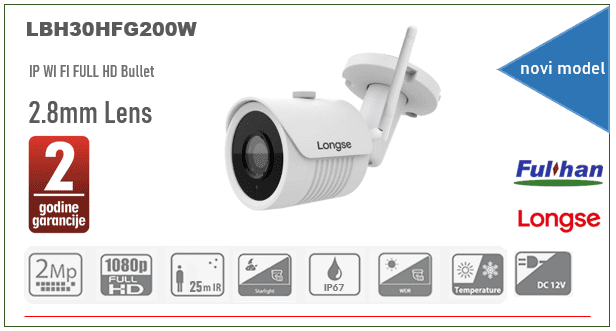 WI-FI IP Kamera 2MP 2.8mm 30M IR + Micro SD Slot