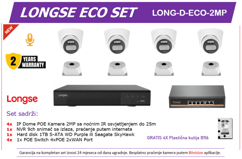 Longse ECO Set IPX4X-2MP-1TB-D