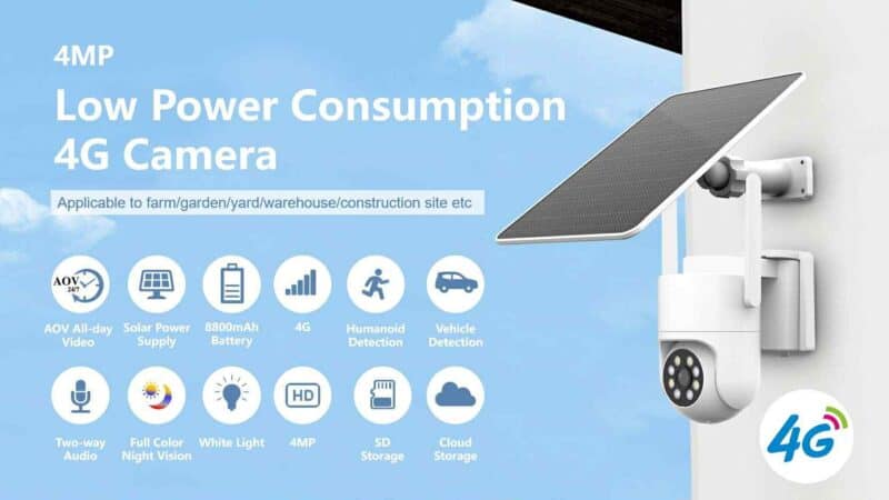 Wi-Fi PTZ kamera 360 stepeni sa solarnim napajanjem i baterijom 4G