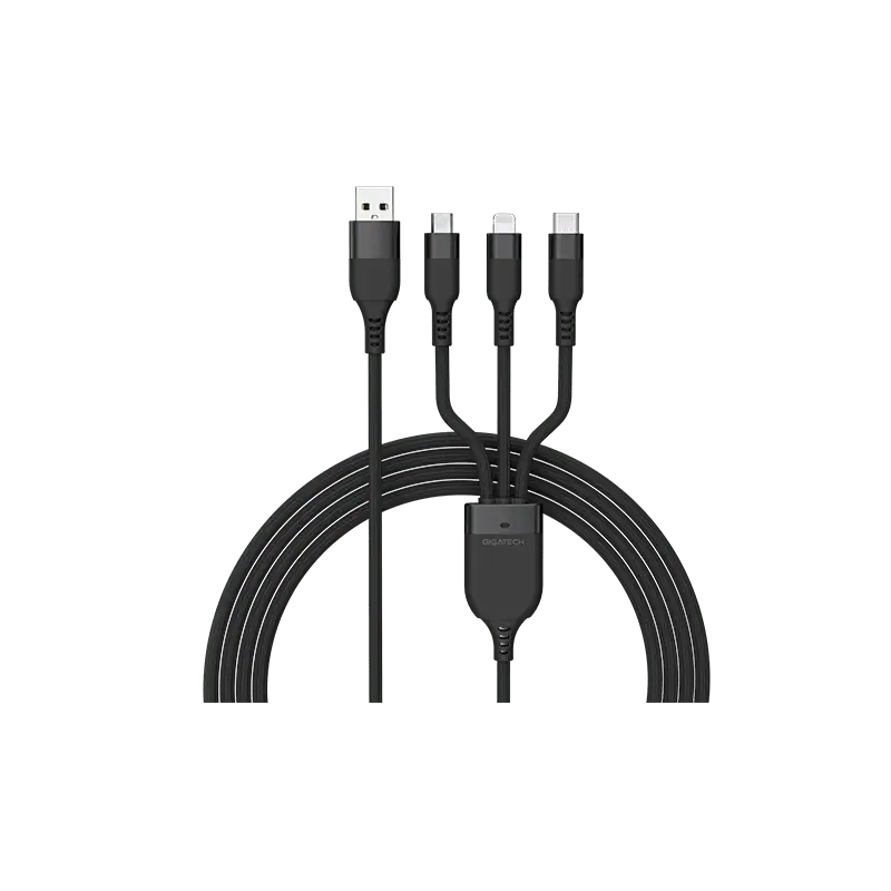 GIGATECH USB i C na mikro, C i lightning kabel Gigatech C55 6 u 1, 1,2m, crni