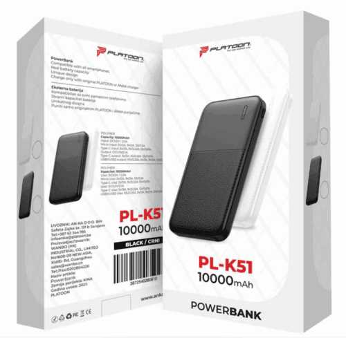 POWERBANK PL-K51 10000MAH PLATOON CRNI