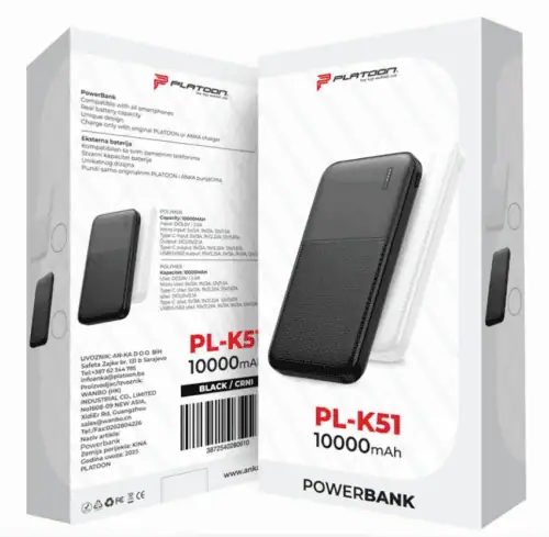 POWERBANK PL-K51 10000MAH PLATOON CRNI