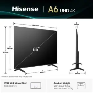 HISENSE UHD TV 65A6Q 65” 4K 60Hz VIDAA OS