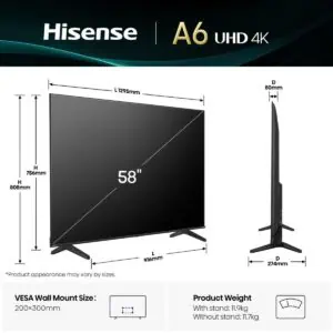 HISENSE UHD TV 58A6Q 58” 4K 60Hz VIDAA OS