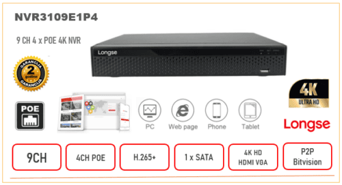 NVR3109E1P4 IP SNIMAČ 9CH / 4CH POE H.265+ 4K Serija 6