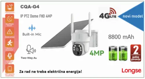 4G/LTE Bežična Kamera s Baterijom 8800mAh i Solarnim napajanjem